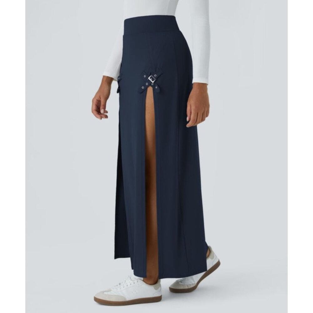 Halara High Waisted Decorative Buckle Split 2-in-1 Maxi Casual Skirt Sz Small Na - Picture 7 of 9